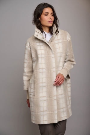 Coat with rib collar and cuffs Taupe check Tau