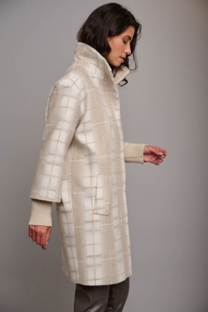 Coat with rib collar and cuffs Taupe check Tau