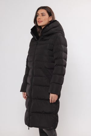 Long padded hooded coat with f Black -