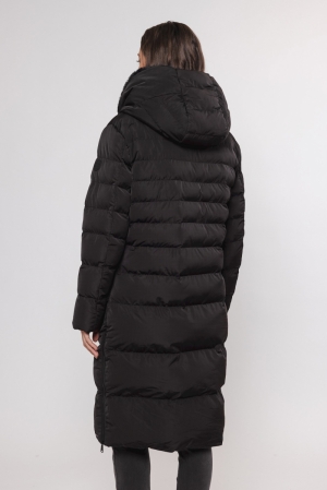 Long padded hooded coat with f Black -