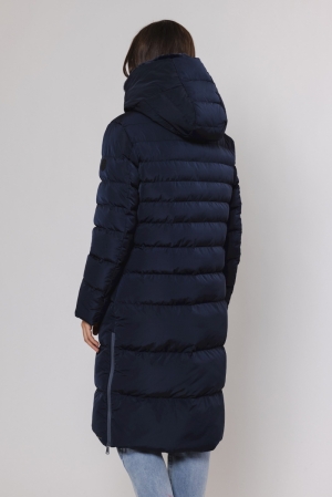Long padded hooded coat with f Navy -