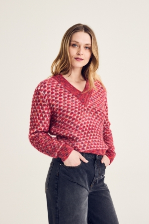 PULL LANGE MOUWEN 344 FRAMBOISE