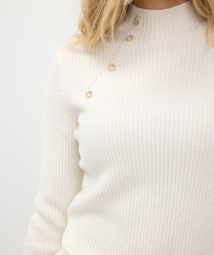 Sweater col A-sym buttons 120  Off White 